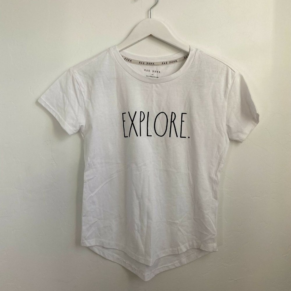 NWOT‎ Rae Dunn EXPLORE Tshirt Womens SZ XS White